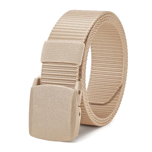 JASGOOD Nylon Canvas Breathable Military Tactical Men Waist Belt With Plastic Buckle - color: Beige, size: Suit for pant size below 34Inch