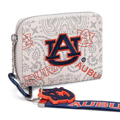 Montana West Auburn NCAA Zip Around Wallet with Lanyard - Game Day Accessory, Embroidered AU Paisley Design NC-AU012BG - color: AU-Beige