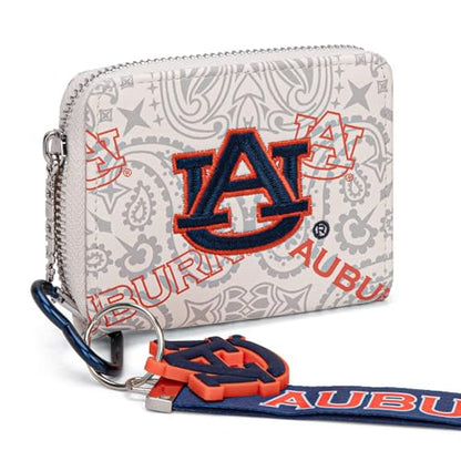 Montana West Auburn NCAA Zip Around Wallet with Lanyard - Game Day Accessory, Embroidered AU Paisley Design NC-AU012BG - color: AU-Beige