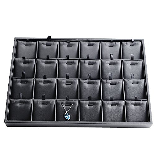 Black PU Leather 24-Grid Jewelry Necklace Pendant Organizer Tray | with removable insert, scratch-resistant divided storage, ideal for home drawer organization and retail jewelry display - style: Necklace Tray