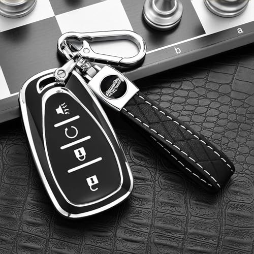 Key Fob Cover for Chevy - Premium Soft TPU Shell Full Protection Case with Keychain, Fits Equinox Malibu Traverse Cruze Blazer Camaro Trailblazer Spark Sonic Volt Bolt Trax, Black 3-Button - color: Black-silver, size: 3 Buttons