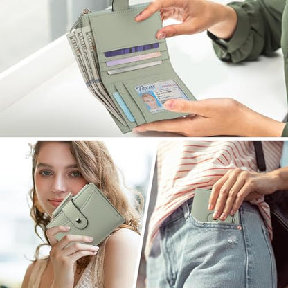 yiijay Small Wallet for Women RFID Blocking Tassle Bifold Slim Thin Leather Wallet Credit Card Holder Wallet Ladies Mini Wallet with Widened Zipper Pocket - color: 1Green