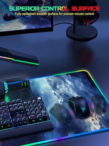 5-in-1 RGB Mouse Pad with 15W Wireless Charging, Keyboard Pad for Desk | 31.5” x 15.8” XXL Large Desk Mat, Gaming Mousepad with Ultra Smooth Surface & Non-Slip Rubber Base, Easy to Clean, Waterproof - color: Upgraded Rgb - Blue Nebula With Adapter