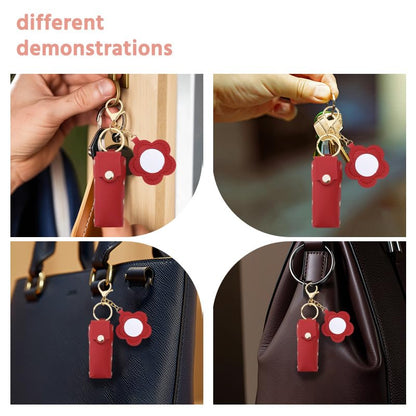 Sisadodo Lip Oil Lipstick Case with Mirror Lip Oil Lipstick Holder Key Chain for Car Keys Keychains Lipstick Organizer Case - color: Red Flower