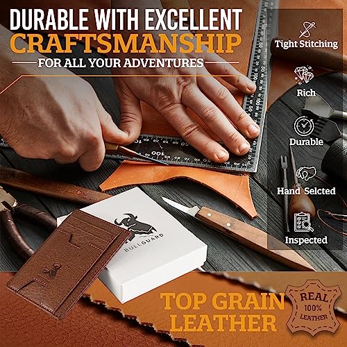 BULL GUARD Mens RFID Blocking Leather Slim Card Case Wallet with Easy Access ID windows, Cash & Card Slots, Crafted with Premium Top Grain Leather Ideal for Travel or Everyday Use (Wild Buffalo Brown) - color: Wild Buffalo Brown