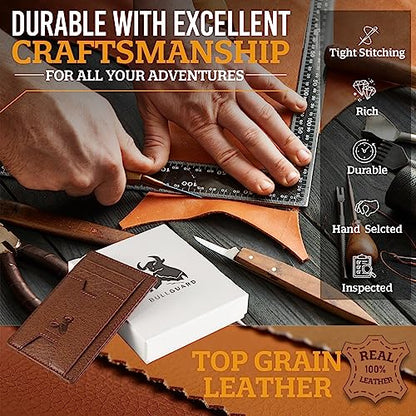 BULL GUARD Mens RFID Blocking Leather Slim Card Case Wallet with Easy Access ID windows, Cash & Card Slots, Crafted with Premium Top Grain Leather Ideal for Travel or Everyday Use (Wild Buffalo Brown) - color: Wild Buffalo Brown
