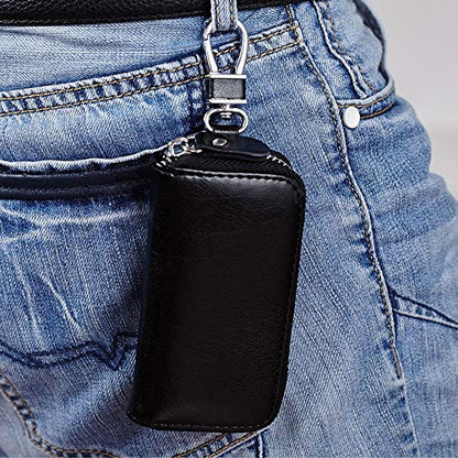 Genuine Leather Key Holder Bag with 2 Card Slot & 6 Hooks & 1 Access Card,Key Case Car Key Holder Wallet for Men Women - color: Golden