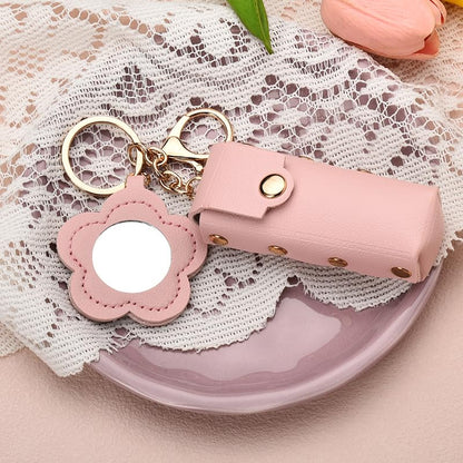 Sisadodo Lip Oil Lipstick Case with Mirror Lip Oil Lipstick Holder Key Chain for Car Keys Keychains Lipstick Organizer Case - color: Pink-flower