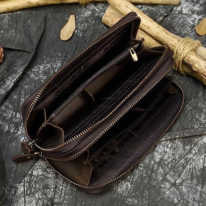Genuine Leather Long Wallet for Men, Large Capacity Purse Clutch Bag Handbag Checkbook Cash Credit Cards Phone Holder | Large Capacity - color: 1008-Dark Brown