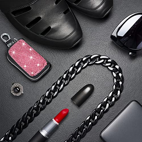 eing Bling Bling Car Key Chain Case Premium Leather Coin Holder Zipper Case Remote Wallet Bag - color: B-rose Red