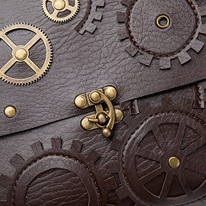 Messenger Bag Leather Retro Briefcase Steampunk Crossbody Shoulder Purse Satchel for Women Lolita Gothic Costume Accessory - color: B-029