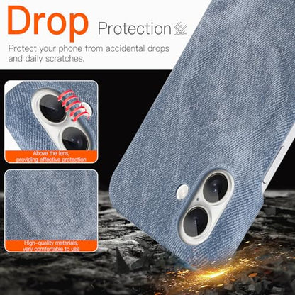 Phone Case for iPhone 17,Gray-Blue | Magnetic Case, Compatible with Magsafe - Denim Fabric - Slim Fit & Soft Feel - color: Grey-blue, size: iPhone 17