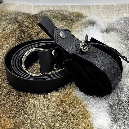 HiiFeuer Medieval O Ring Belt with Portable Drawstring Pouch, Retro Renaissance Faux Leather Belt and Purse Set for Ren Faire - color: Black C