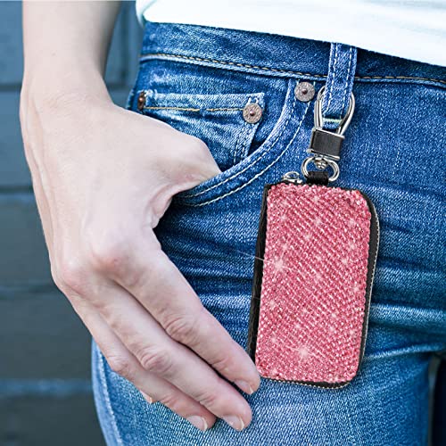 eing Bling Bling Car Key Chain Case Premium Leather Coin Holder Zipper Case Remote Wallet Bag - color: B-rose Red