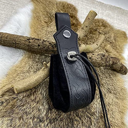 HiiFeuer Medieval O Ring Belt with Portable Drawstring Pouch, Retro Renaissance Faux Leather Belt and Purse Set for Ren Faire - color: Black C