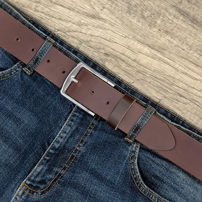 Ashford Ridge Made in England 40mm Full Grain Leather Belt with Classic Buckle - color: Antique Brown, size: 3XL (48" - 52" waist)