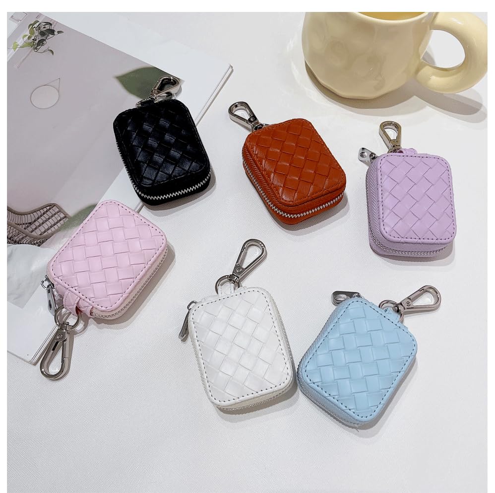 Earbud Case, Headphone Storage Case for AirPods 4/1/2/3/Pro 2 Lattice Lilac | PU Leather Plaid Zipper Carrying Pouch Earbuds Bag with Keychain for Wireless Earphones, Wired Headphone & USB Cable - color: Lattice Purple