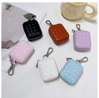 Earbud Case, Headphone Storage Case for AirPods 4/1/2/3/Pro 2 Lattice Lilac | PU Leather Plaid Zipper Carrying Pouch Earbuds Bag with Keychain for Wireless Earphones, Wired Headphone & USB Cable - color: Lattice Purple