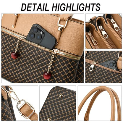 KURGOOL Dual-tone Purse Handbags for Women, 3 Zip Compartments Tote Bag, Trendy Leather Designer Shoulder Satchel Purses - color: Ins-coffee Brown