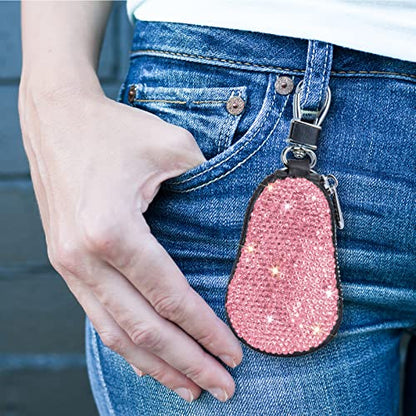 eing Bling Bling Car Key Chain Case Premium Leather Coin Holder Zipper Case Remote Wallet Bag - color: A-rose Red