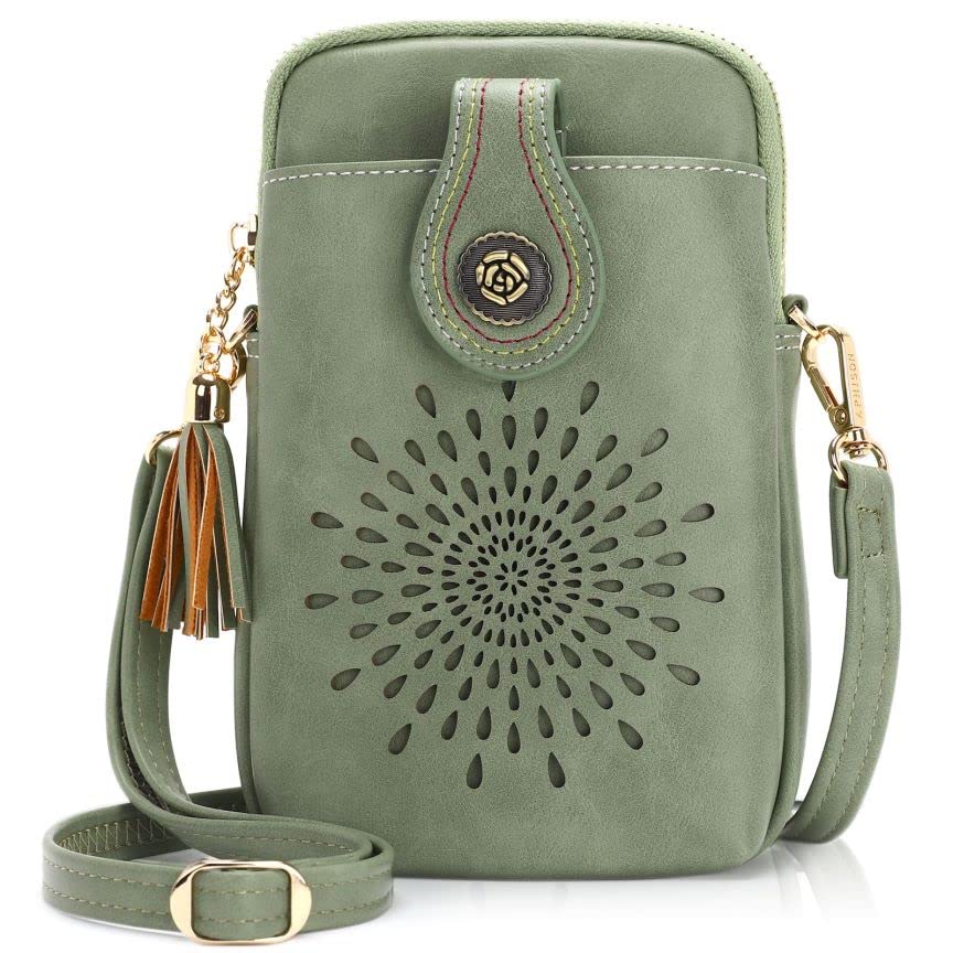 APHISON Small Crossbody Bags for Women, Lightweight Vegan Leather Cell Phone Purse, Cute Purses with Tassels - color: 01-163light-green