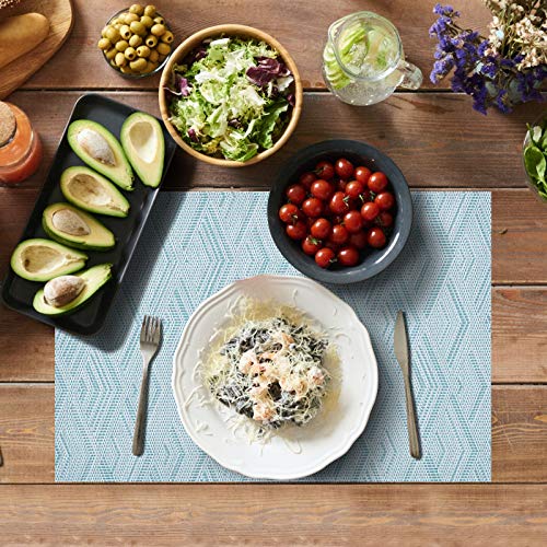 Aofmee Placemats Set of 6, Heat Resistant Place Mats, Washable Durable PVC Table Mats, Woven Vinyl Plastic Placemats for Dining Table, Non-Slip Stain Resistant Kitchen Table Placemats, Easy to Clean - color: Blue, size: Set of 6