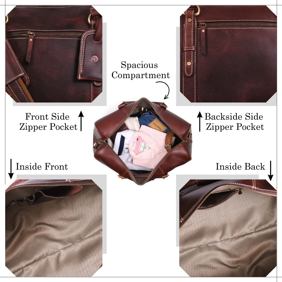 Leather Travel Duffel Bag | Gym Sports Bag Airplane Luggage Carry-On Bag | Gift for Father's Day By Aaron Leather Goods - color: Walnut