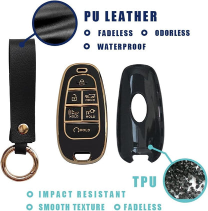 BestEvMod for Ioniq5 Key Fob Cover Accessories,Key Shells with Keychain TPU All-Around Protection Remote Key Case Compatible with 2022-2024 Hyundai Ioniq 5 Accessories (6 Button, Black) | TPU Shells All-Around Protection Remote Key Case Accessories - size