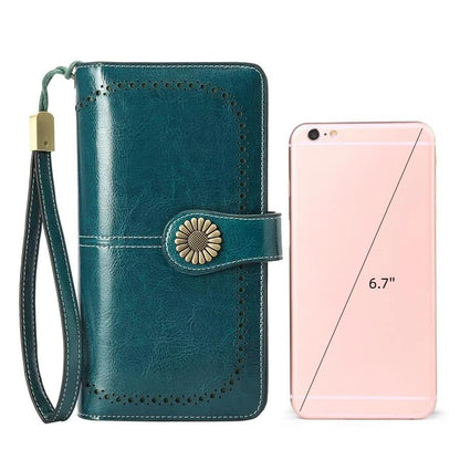 SENDEFN Womens Wallet RFID Blocking Card Holder Large Leather Wristlet - color: 1-Wax-A-Blue