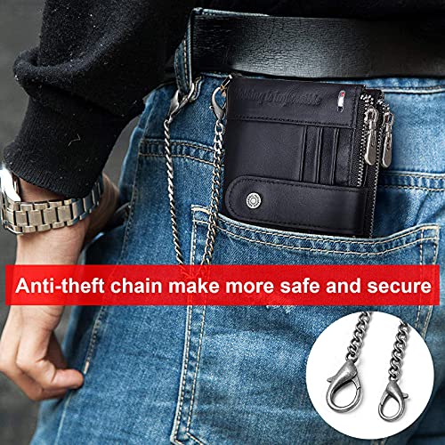 gzcz mens wallet with chain Zipper Genuine Leather Bifold Purse | Genuine Leather, RFID Blocking, Large Capacity,18 Credit Card Slots,2 ID Window,2 Cash Compartments,2 Coin Pocket,Gift Choice - color: Black