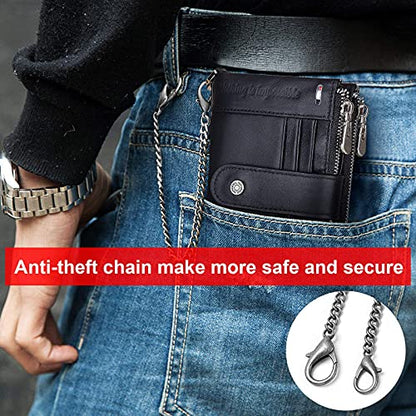 gzcz mens wallet with chain Zipper Genuine Leather Bifold Purse | Genuine Leather, RFID Blocking, Large Capacity,18 Credit Card Slots,2 ID Window,2 Cash Compartments,2 Coin Pocket,Gift Choice - color: Black
