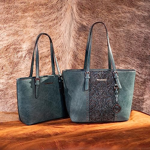 Montana West Tote Bag for Women Purse and Handbags Set Embossed Collection Purse 2Pcs Set - color: 2 Set-turquoise＃