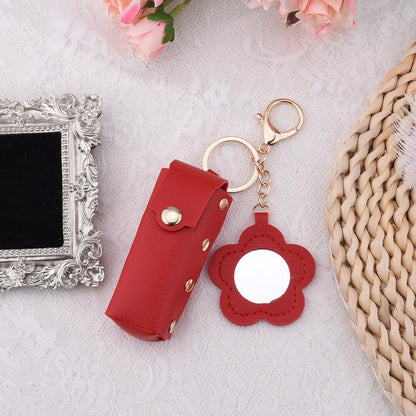 Sisadodo Lip Oil Lipstick Case with Mirror Lip Oil Lipstick Holder Key Chain for Car Keys Keychains Lipstick Organizer Case - color: Red Flower