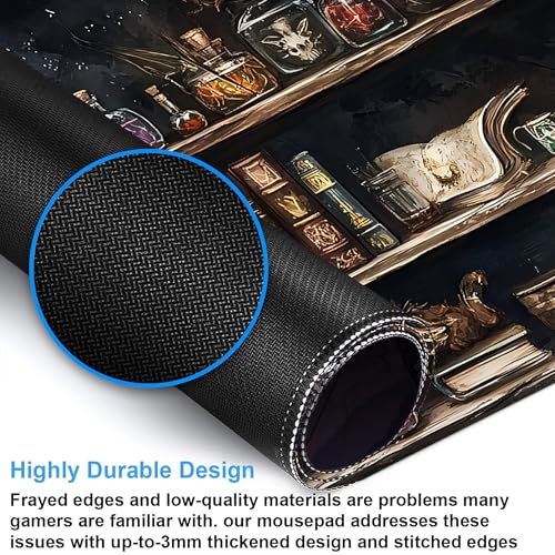 Desk Pad, Black Academia Fantasy Bookshelf Goth Skull XL Gaming Mouse Pad with Stitched Edges,Non-Slip Waterproof Rubber Base Large Desk Mat for Keyboard and Mouse 31.5"x11.8" - color: Colour12, size: X-Large
