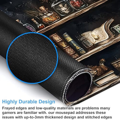 Desk Pad, Black Academia Fantasy Bookshelf Goth Skull XL Gaming Mouse Pad with Stitched Edges,Non-Slip Waterproof Rubber Base Large Desk Mat for Keyboard and Mouse 31.5"x11.8" - color: Colour12, size: X-Large