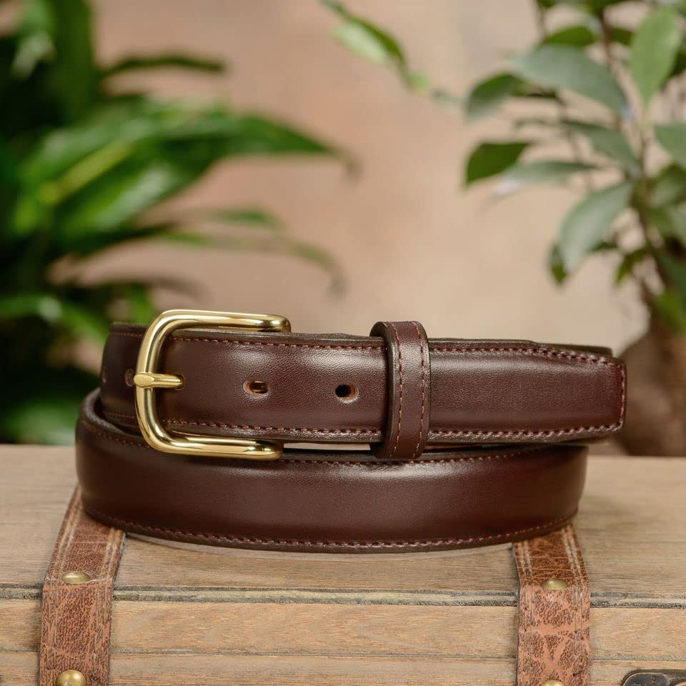 Bullhide Belts Mens Leather Belt for Casual Dress, 1.25" Wide - color: Brown With Brass Buckle, size: 36 inches