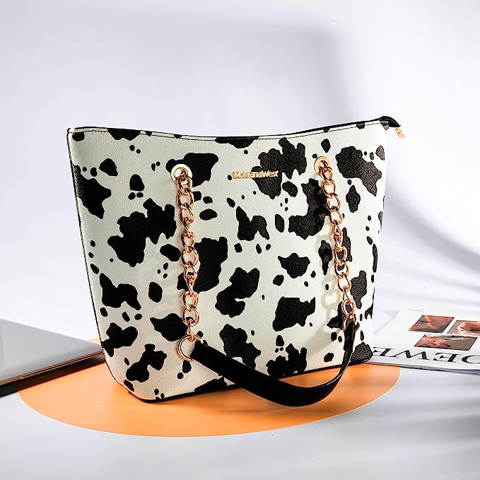 Montana West Tote Bag for Women Chain Top-handle Handbags - color: Cow