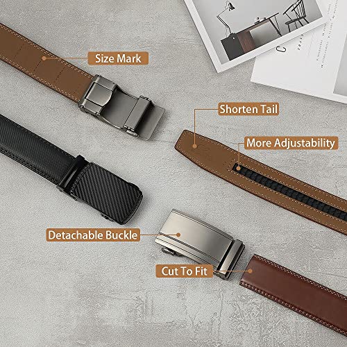Men's Real Leather Ratchet Dress Casual Belt, Cut to Exact Fit,Elegant Gift Box - color: Black Style19, size: Adjustable from 20" to 44" Waist