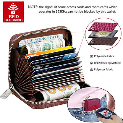 FurArt Zipper Wallet Women RFID Credit Card Holder keychain Wallet | ID Window RFID Blocking Compact Small business 15/16 slots - color: Burgundy