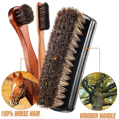 6 Pcs Horsehair Shine Shoes Brush Kit Polish Dauber Applicators Cleaning Leather Shoes Boots Care Brushes Suede Cleaner Brush with Microfiber Shoe Gloves(6 Pcs Style E) - style: 6 Pcs Style E