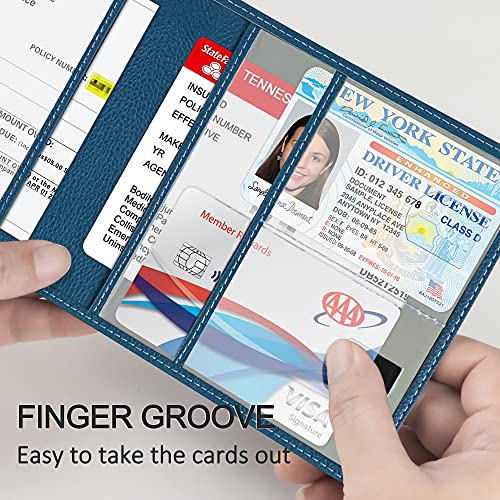Car Registration and Insurance Holder, Premium PU Leather Vehicle Glove Box Car Organizer Men Women Wallet Accessories Case for ID, Driver's License - Blue - color: Blue