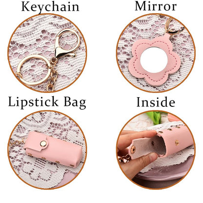 Sisadodo Lip Oil Lipstick Case with Mirror Lip Oil Lipstick Holder Key Chain for Car Keys Keychains Lipstick Organizer Case - color: Pink-flower