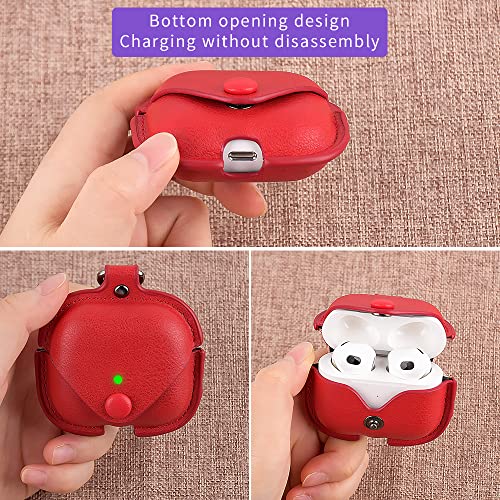 Headphones Cases for AirPods 3 Case Cover, Business PU Leather Cases Covers with Carabiner Apple AirPods (3rd Generation) Charging Case Cases - color: Red, size: AirPods 3