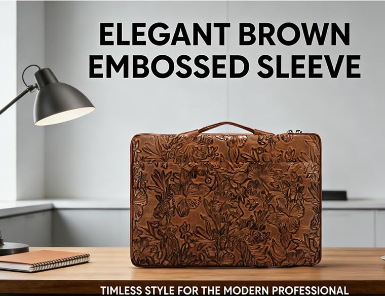 Kinmac Embossed PU Leather 360° Heavy Duty Protective Laptop Sleeve with Poacket (Coffee Flower, 12.5 inch-13.6 inch) - color: Coffee Flower, size: 12.5 inch-13.6 inch