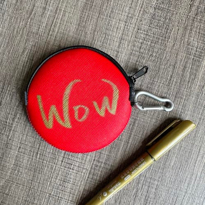 Mini Round Coin Purse with Clip on, Lightweight Waterproof Zipper Pouch for Earbuds, Keys, Coins, Compact Travel Storage Case for Women & Men, Xmas Gift [ Red ] - color: Red